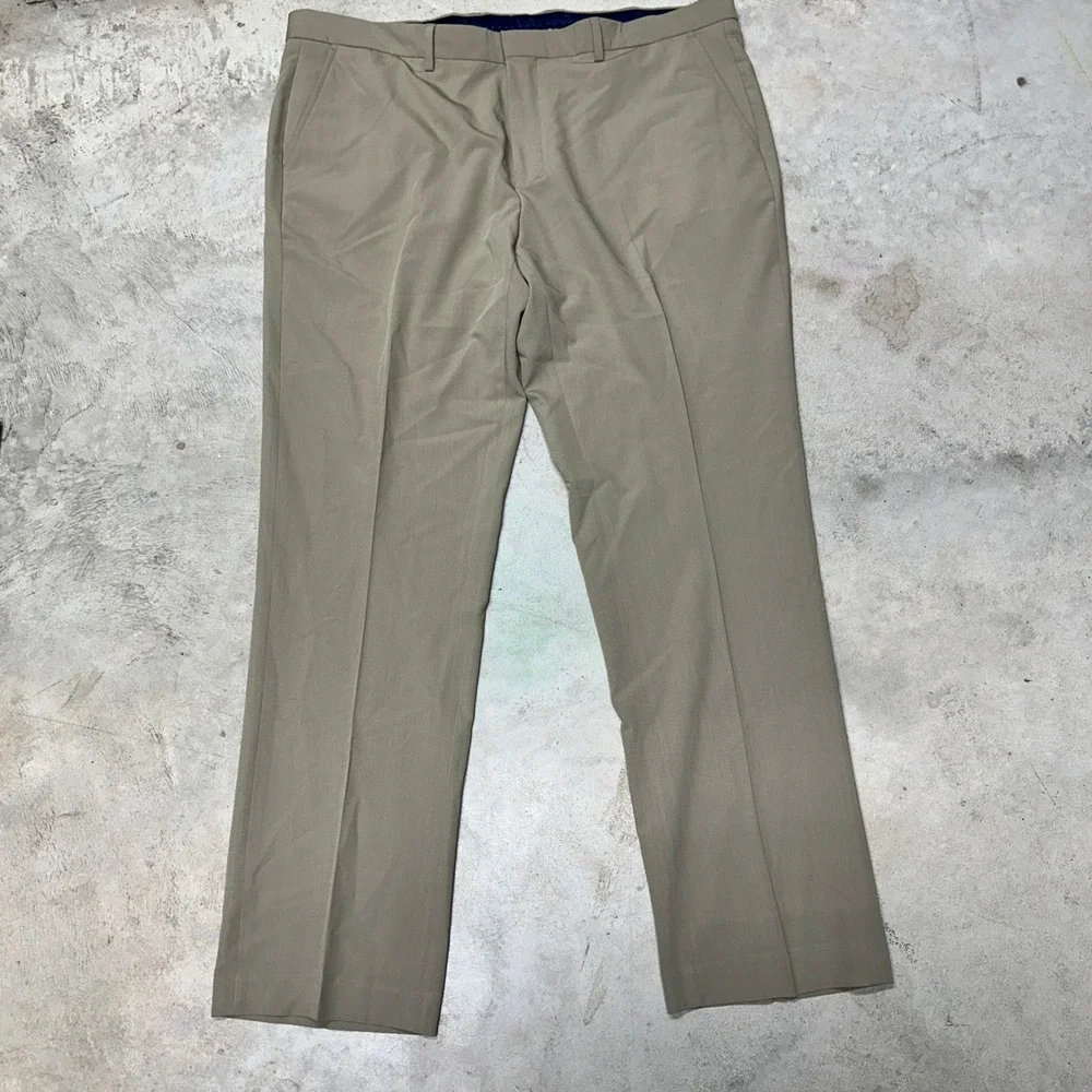 Nautica Men's Tan Chinos Flat Front Dress Pants Size 42W x 32L Polyester Blend